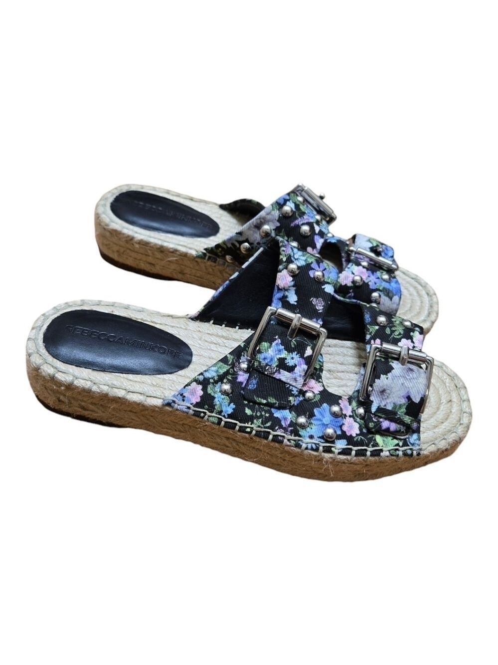 Rebecca Minkoff Jodi Floral Espadrille Slide Sandals Size 6.5 Studded Boho